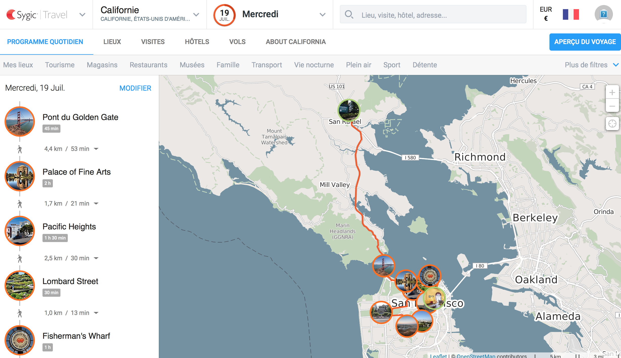 L'ajout de lieux pour créer l'itineraire